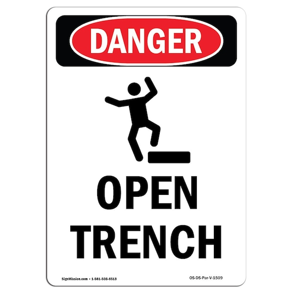 Signmission OSHA Danger Sign, Open Trench, 10in X 7in Rigid Plastic, 7" W, 10" H, Portrait, Open Trench OS-DS-P-710-V-1509 - main
